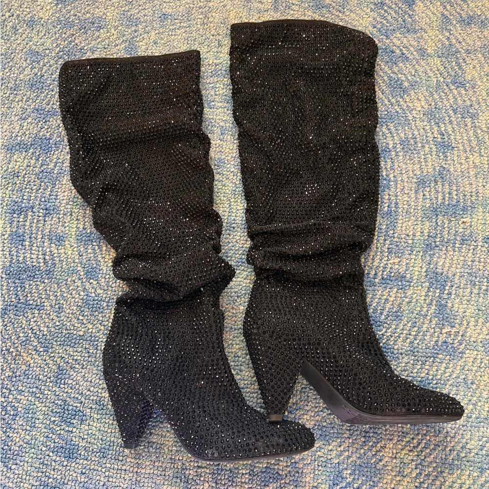 INC International Concepts Black Sequin Heeled Boots